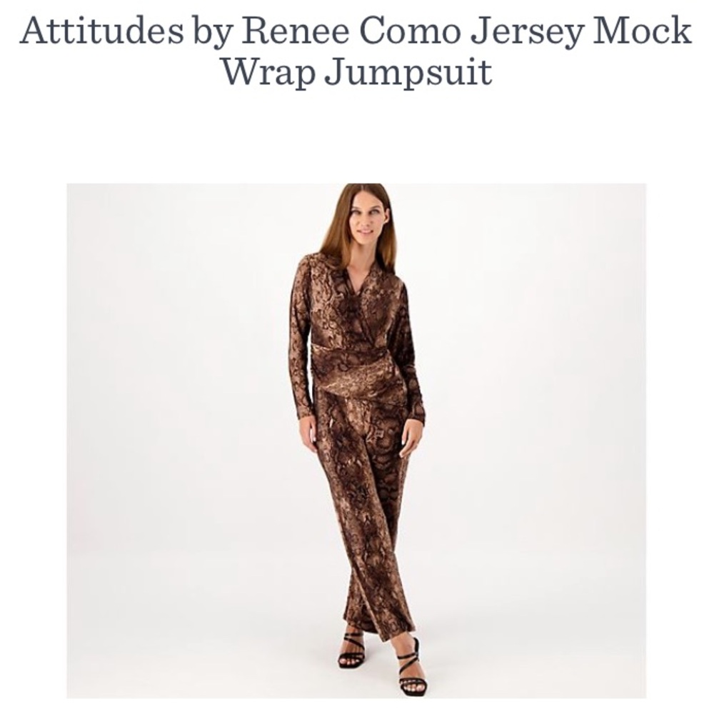 Attitudes by Renee faux wrap jumpsuit Medium Tall chocolate animal